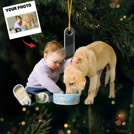 Custom Photo First Friends - Personalized Baby & Dog Acrylic Ornament - Cherished Gift for New Parents and Pet Lovers