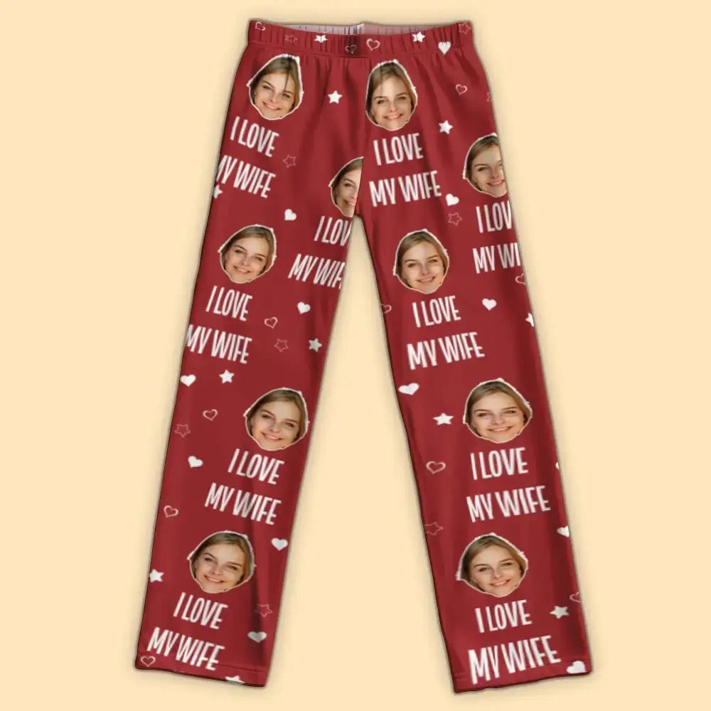 Custom Photo I Love My Wife - Personalized Pajama Pants, Gift for Family Member Duconspace
