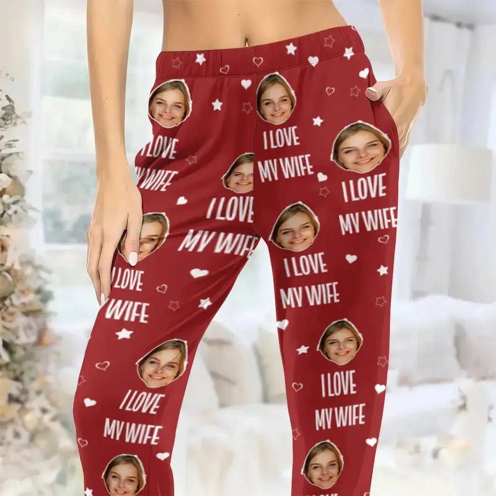 Custom Photo I Love My Wife - Personalized Pajama Pants, Gift for Family Member Duconspace