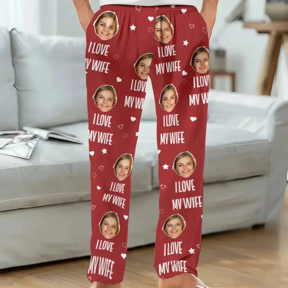 Custom Photo I Love My Wife - Personalized Pajama Pants, Gift for Family Member Duconspace