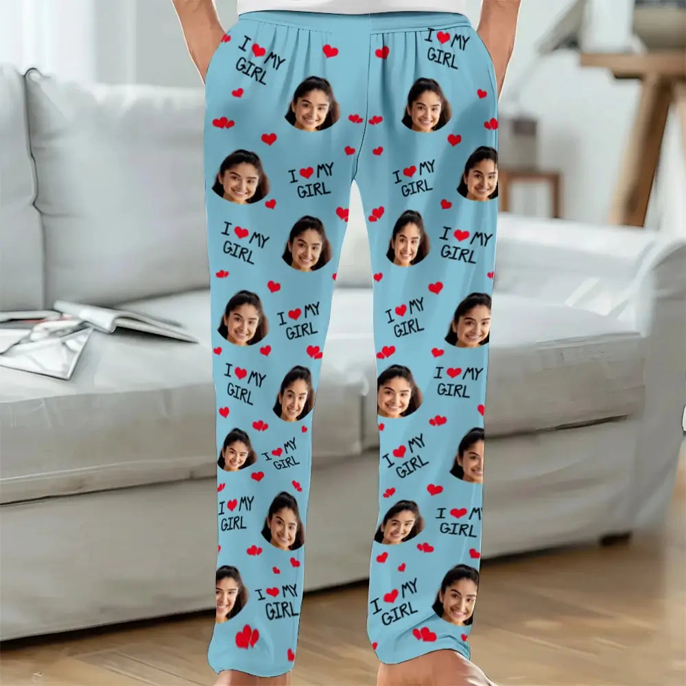 Custom Photo I Love My Wife - Personalized Pajama Pants, Gift for Couple
