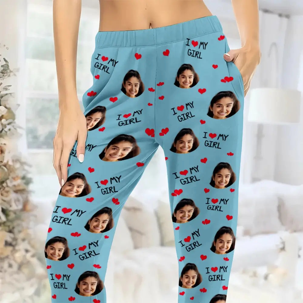 Custom Photo I Love My Wife - Personalized Pajama Pants, Gift for Couple
