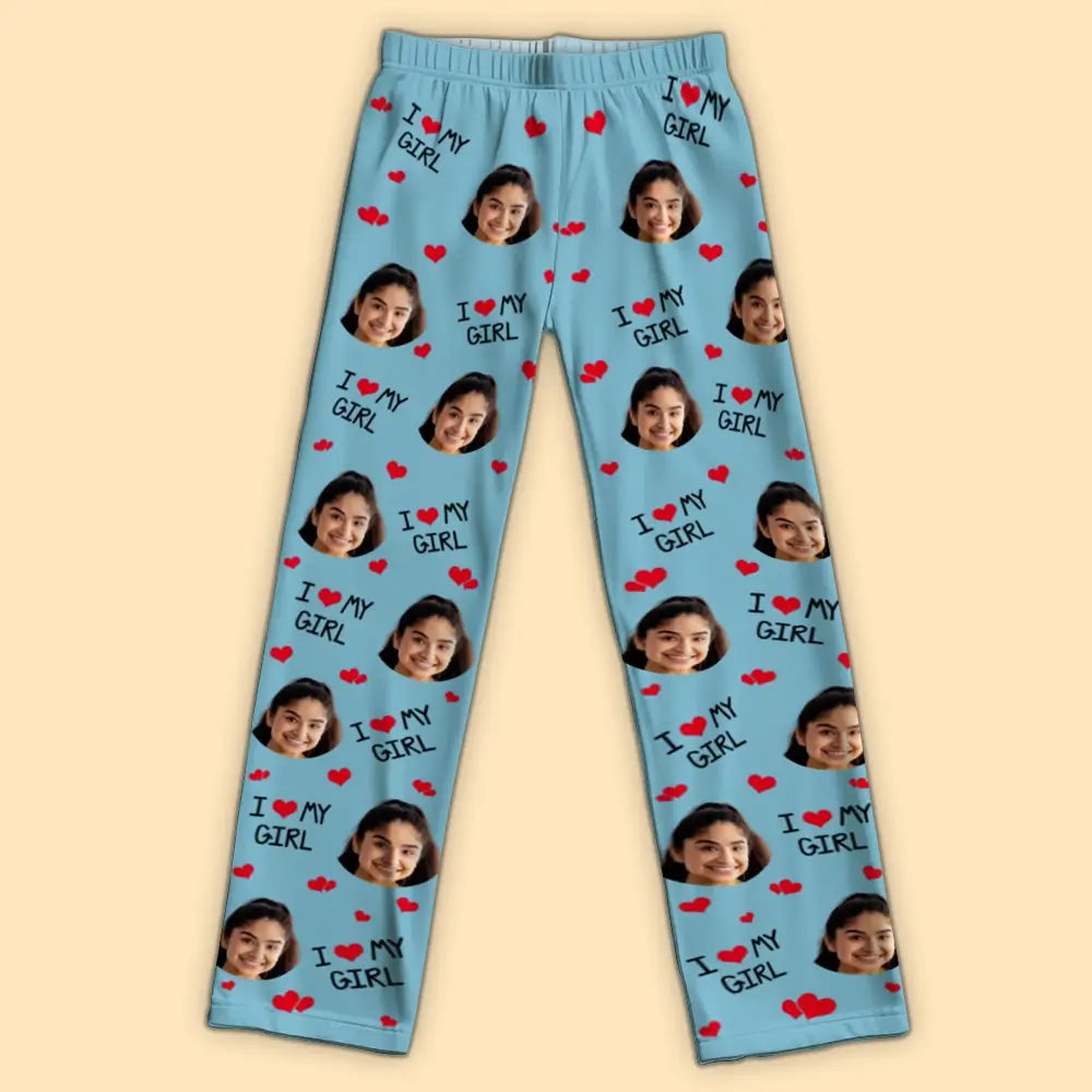 Custom Photo I Love My Wife - Personalized Pajama Pants, Gift for Couple
