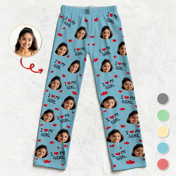 Custom Photo I Love My Wife - Personalized Pajama Pants, Gift for Couple