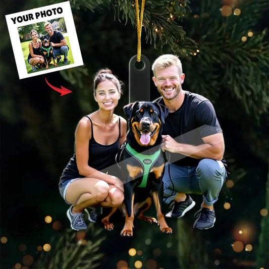 Custom Photo Joyful Paws - Personalized Dog & Couple Acrylic Ornament - Christmas Gift for Pet-Loving Couples, Gift for Dog Lovers, Pet Lovers