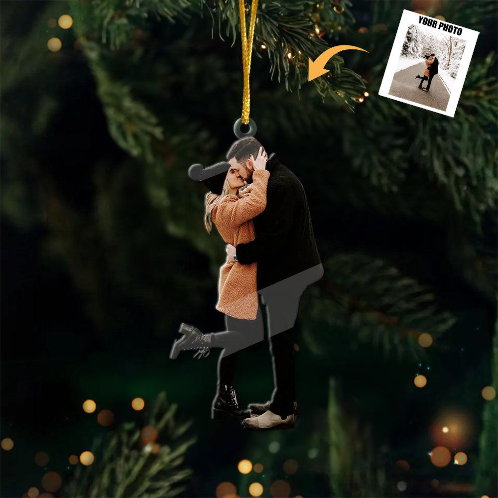 Custom Photo Love Under Mistletoe - Personalized Couple Acrylic Ornament - Romantic Christmas Gift for Couples