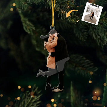 Custom Photo Love Under Mistletoe - Personalized Couple Acrylic Ornament - Romantic Christmas Gift for Couples