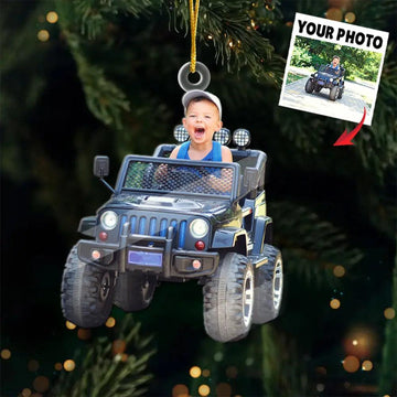 Custom Photo Off-Road Adventures - Personalized Toy Car Acrylic Ornament - Custom Funny Moments Kids Ornament - Fun Christmas Gift for Kids