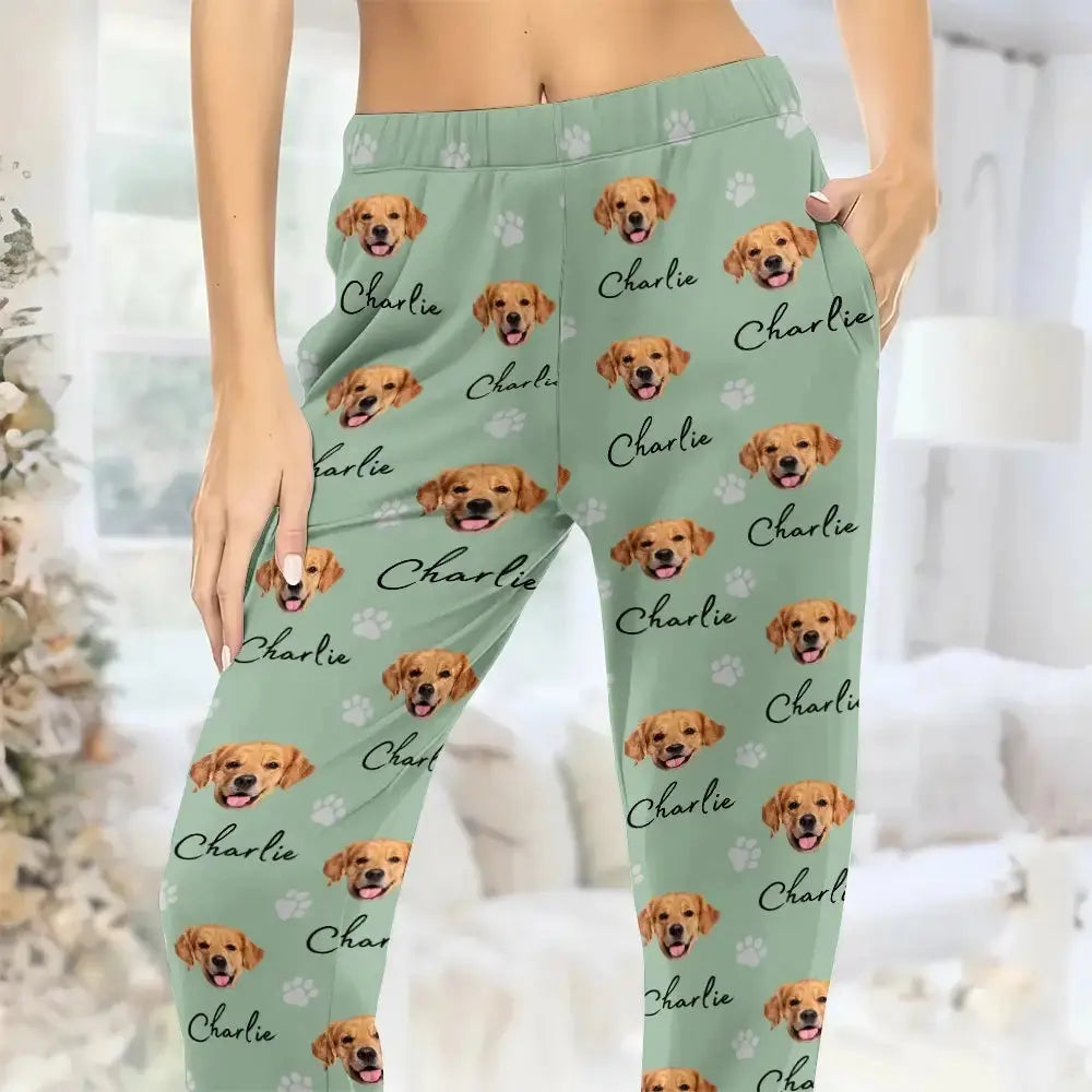 Custom Photo Pet Face and Name - Personalized Pajama Pants, Gift for Pet Lovers Duconspace