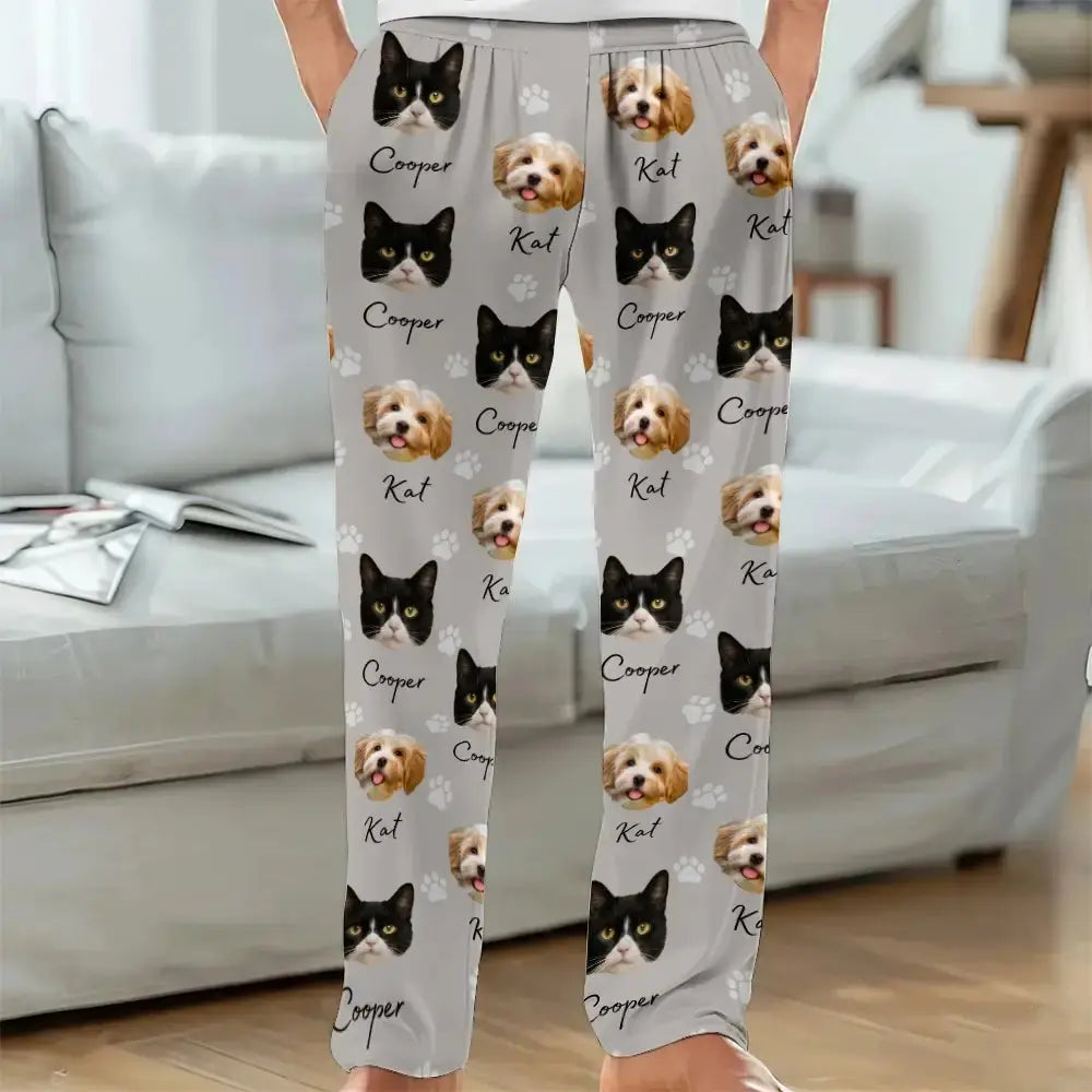 Custom Photo Pet Face and Name - Personalized Pajama Pants, Gift for Pet Lovers Duconspace