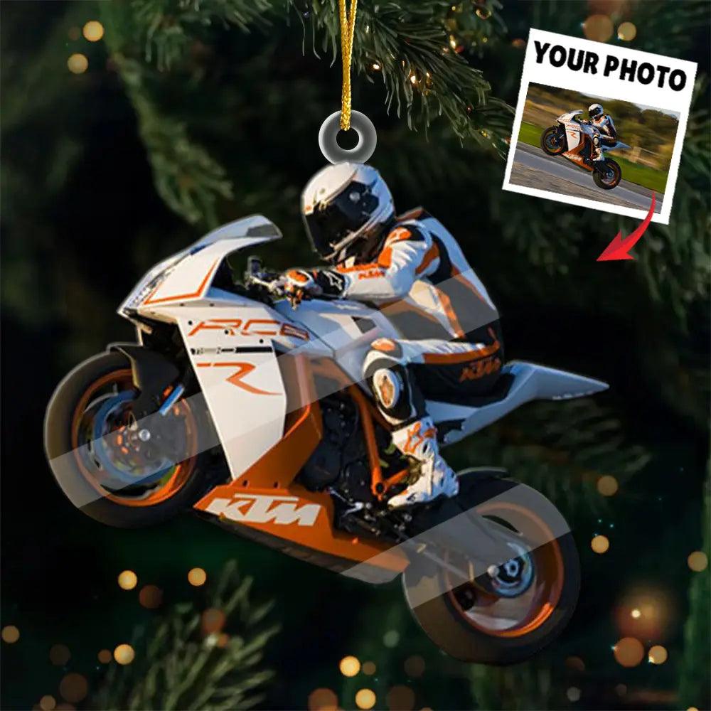 Custom Photo Ride into Christmas - Personalized Motorbike Acrylic Ornament - Ideal Gift for Motorbike Enthusiasts, Christmas Gift For Sport Lovers, Racing Lovers