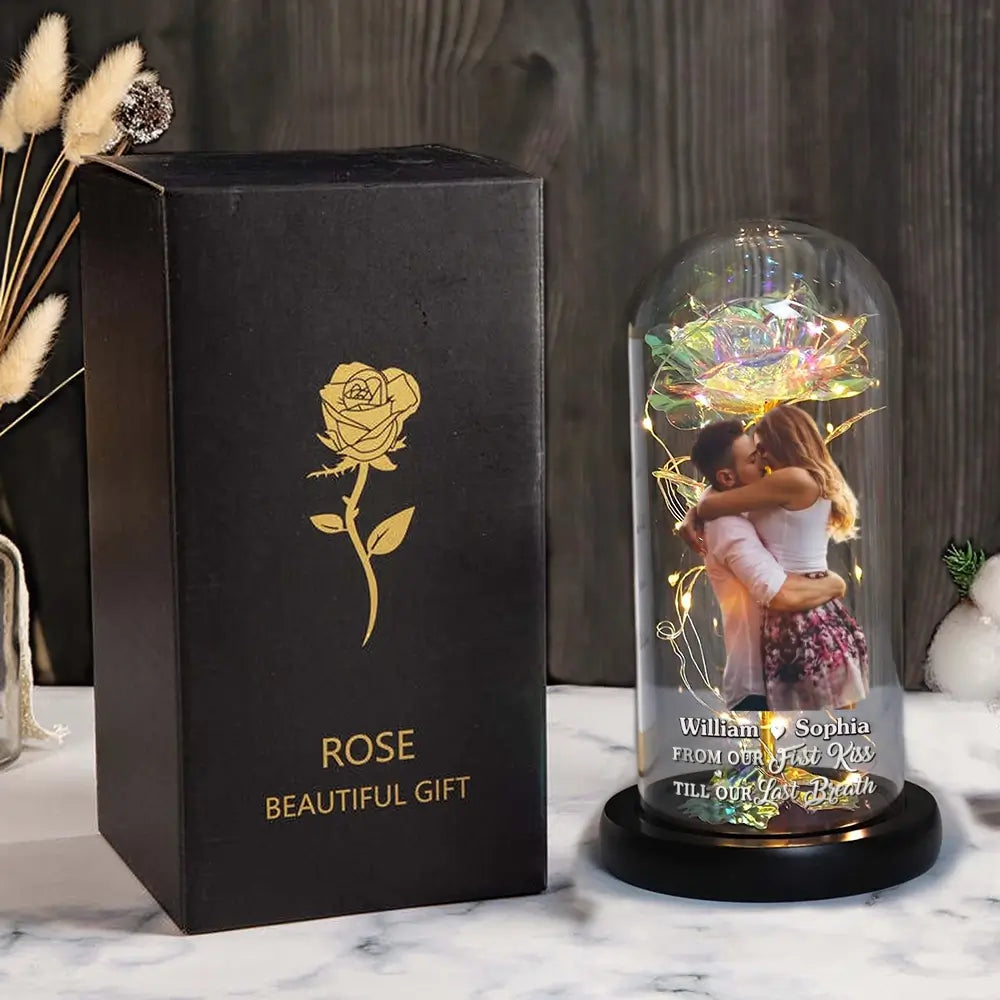 Custom Photo Rose Flower With Led Light - Personalized Anniversary Wedding Gifts for Couples