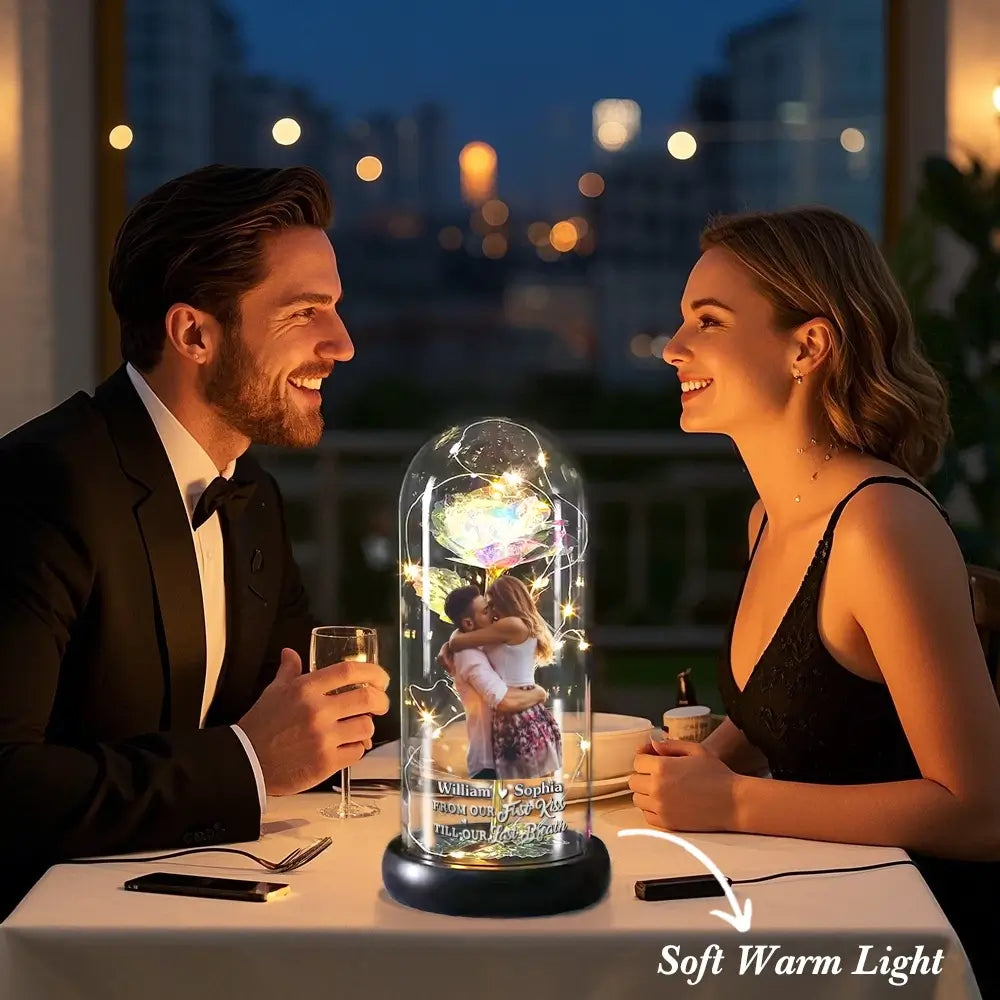 Custom Photo Rose Flower With Led Light - Personalized Anniversary Wedding Gifts for Couples
