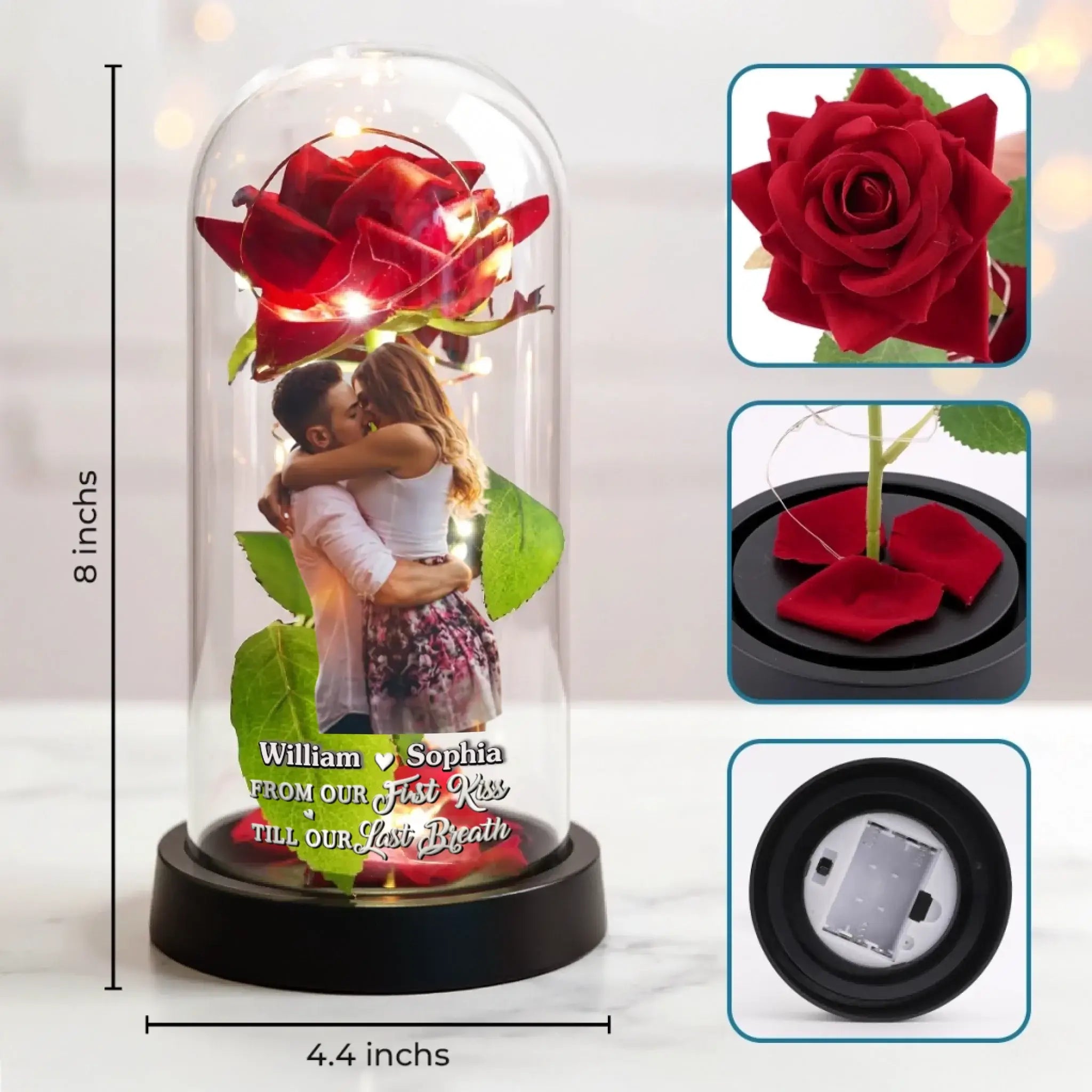 Custom Photo Rose Flower With Led Light - Personalized Anniversary Wedding Gifts for Couples