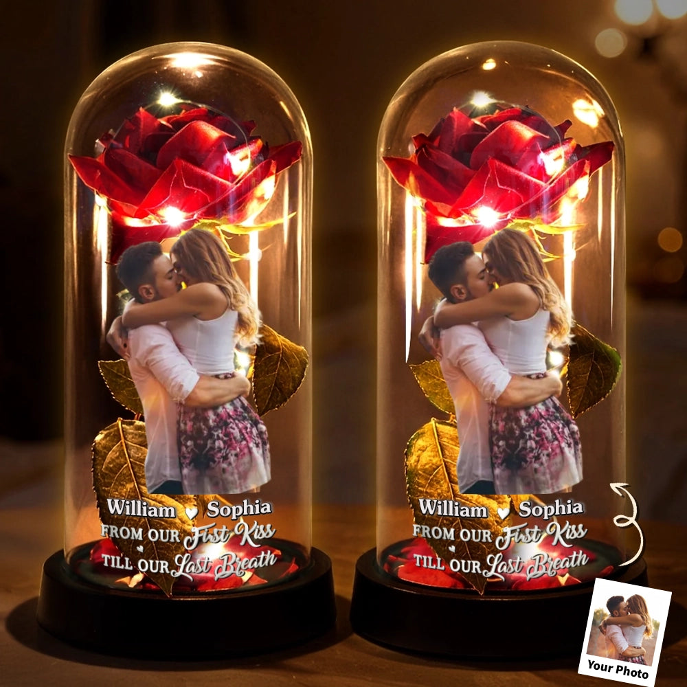 Custom Photo Rose Flower With Led Light - Personalized Anniversary Wedding Gifts for Couples