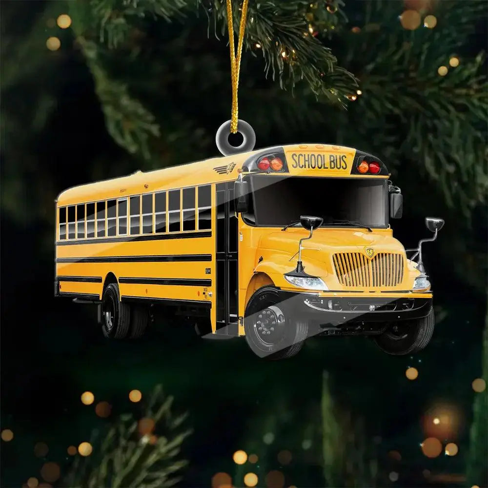 Custom Photo Safe Travels - Personalized School Bus Acrylic Ornament - Christmas Gift for Students and Teachers Printbelle