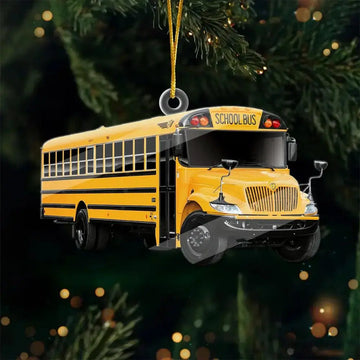 Custom Photo Safe Travels - Personalized School Bus Acrylic Ornament - Christmas Gift for Students and Teachers Printbelle