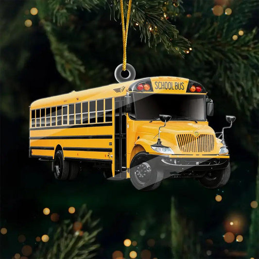 Custom Photo Safe Travels - Personalized School Bus Acrylic Ornament - Christmas Gift for Students and Teachers