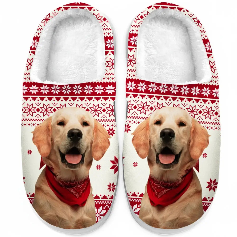 Custom Photo a Pawsome Christmas - Personalized Custom Fluffy Slippers