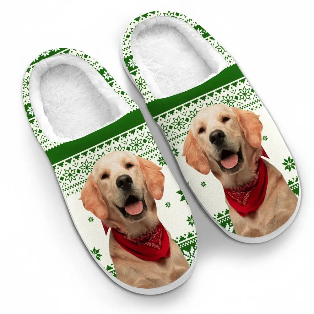 Custom Photo a Pawsome Christmas - Personalized Custom Fluffy Slippers