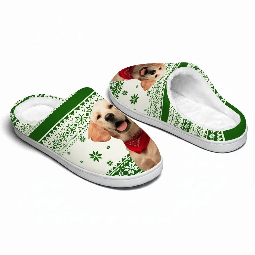 Custom Photo a Pawsome Christmas - Personalized Custom Fluffy Slippers