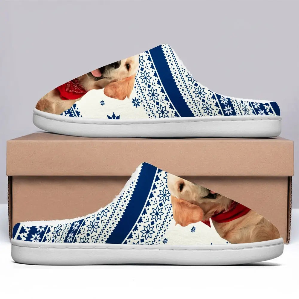 Custom Photo a Pawsome Christmas - Personalized Custom Fluffy Slippers