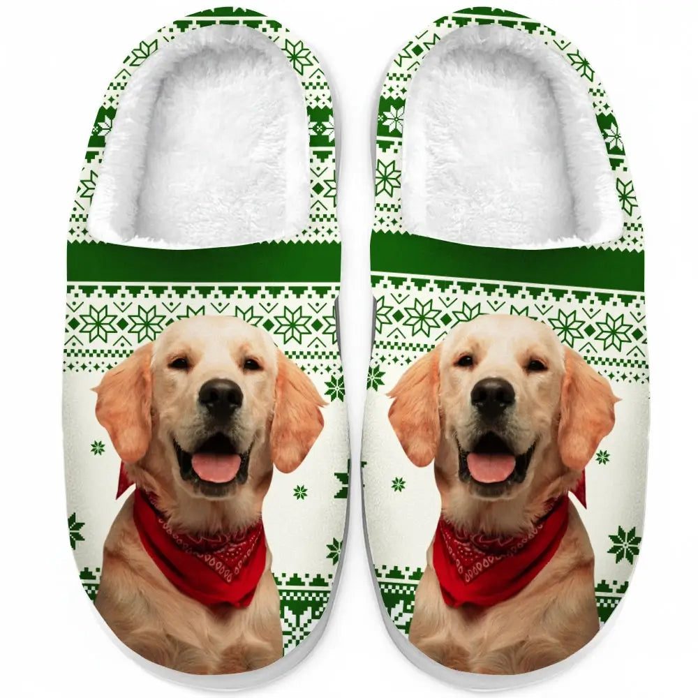 Custom Photo a Pawsome Christmas - Personalized Custom Fluffy Slippers