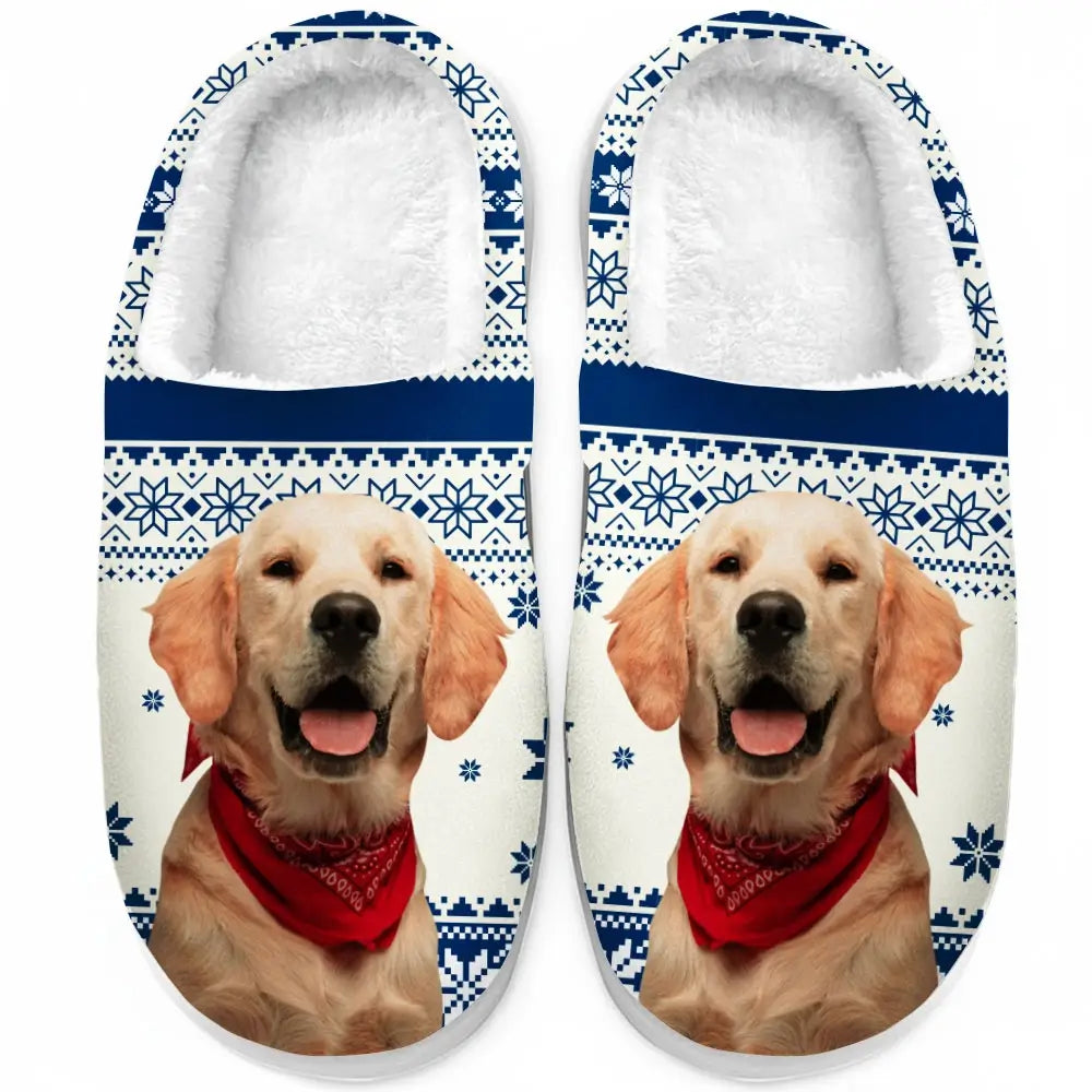 Custom Photo a Pawsome Christmas - Personalized Custom Fluffy Slippers
