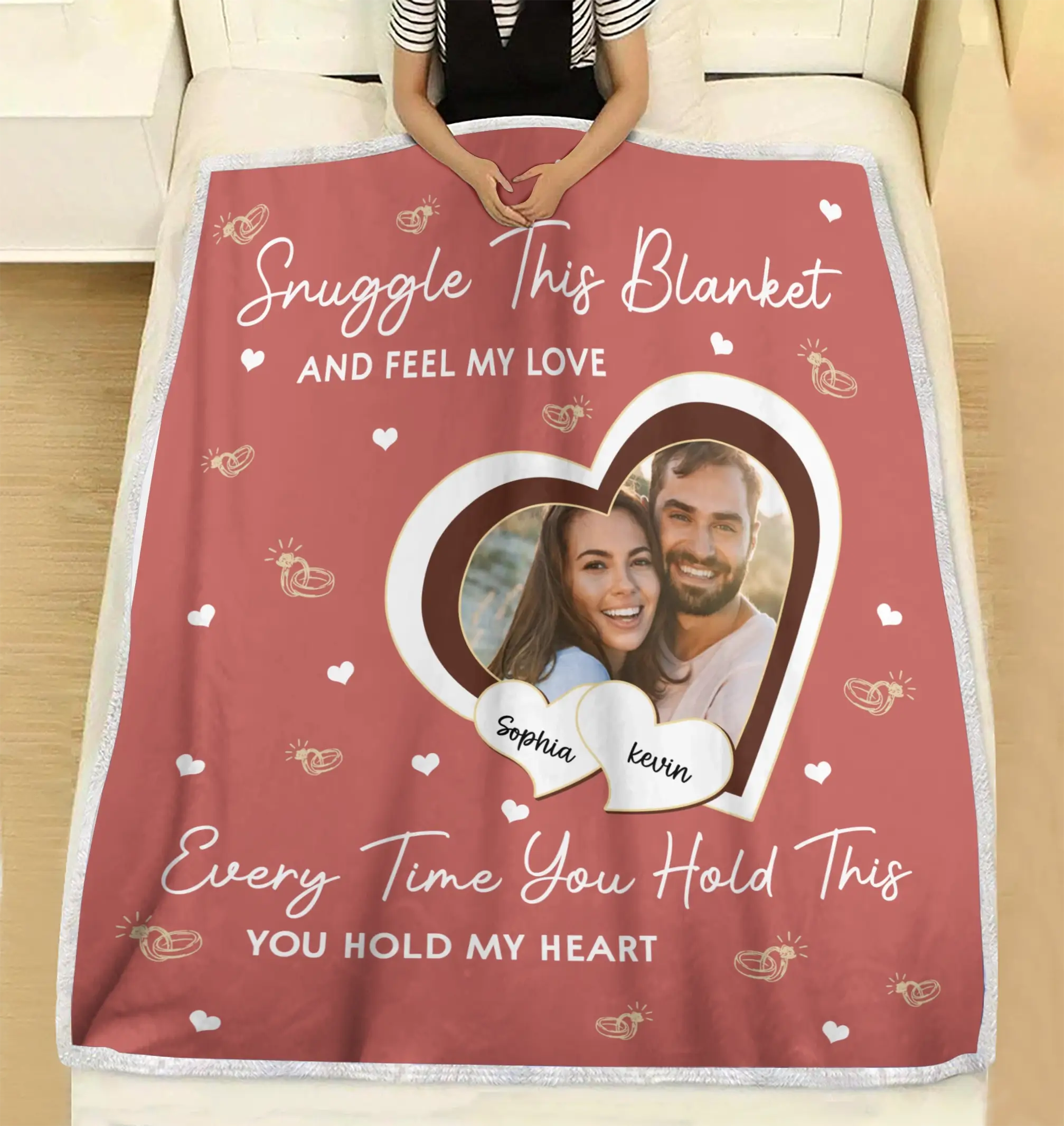 Custom Photo in Heart - Personalized Blanket  for Couples