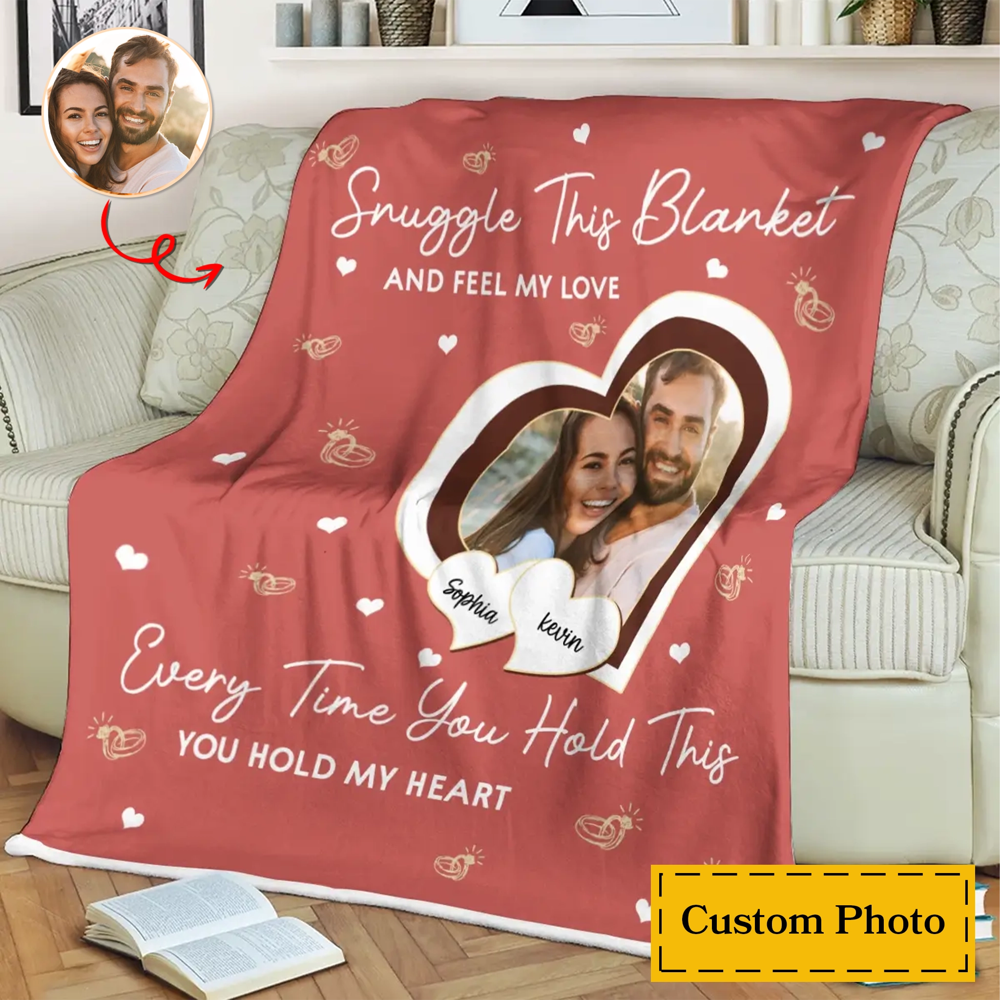 Custom Photo in Heart - Personalized Blanket  for Couples