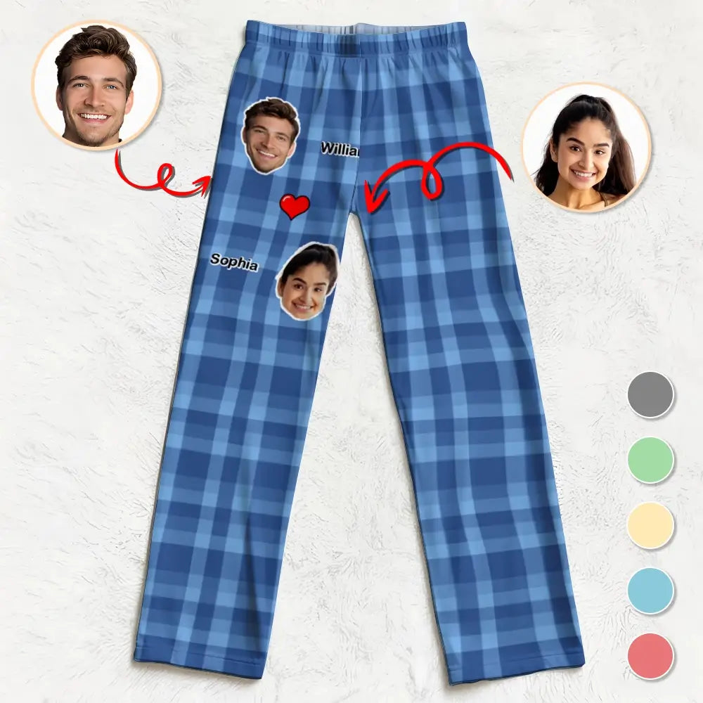 Custom Photo on Pajamapants - Personalised Heart Couples, Gift for Him, Her