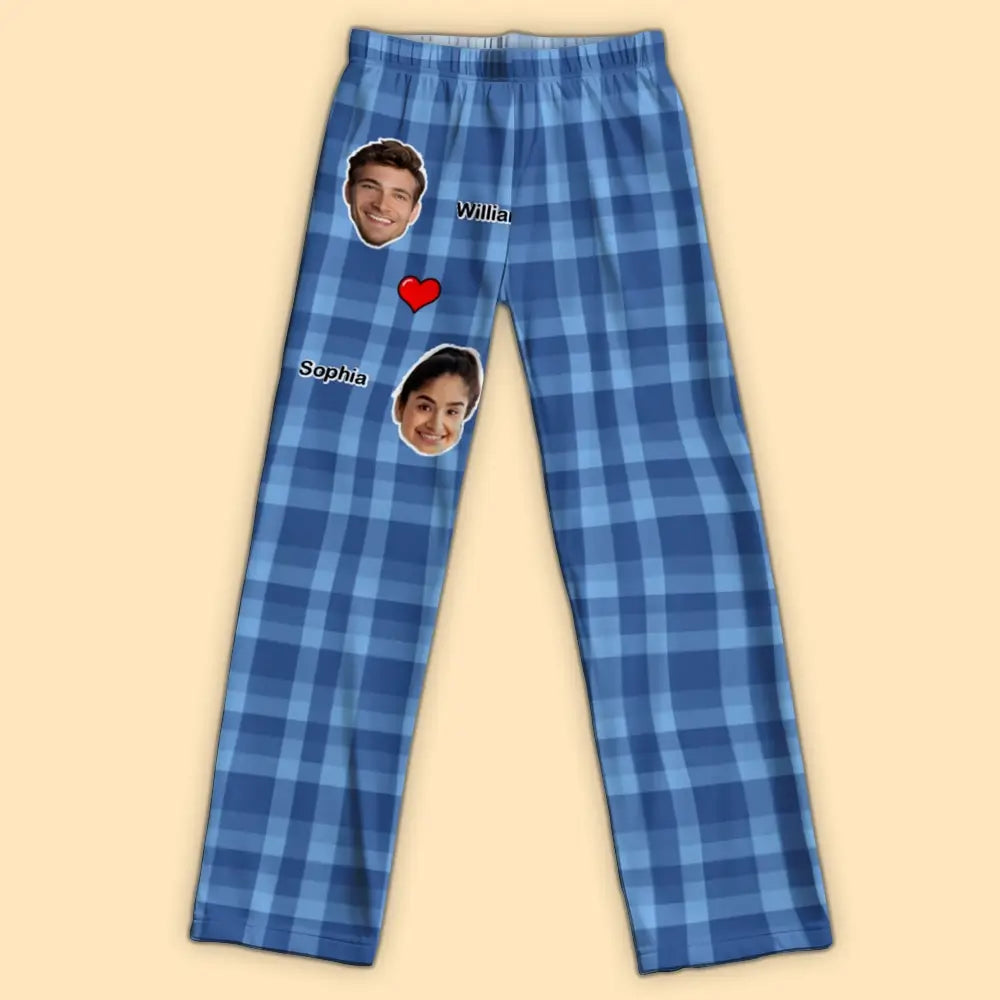 Custom Photo on Pajamapants - Personalised Heart Couples, Gift for Him, Her