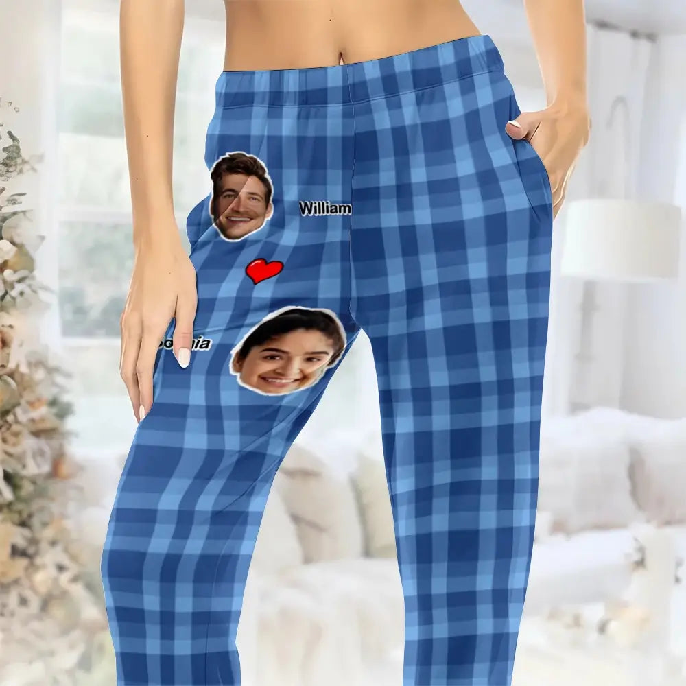 Custom Photo on Pajamapants - Personalised Heart Couples, Gift for Him, Her
