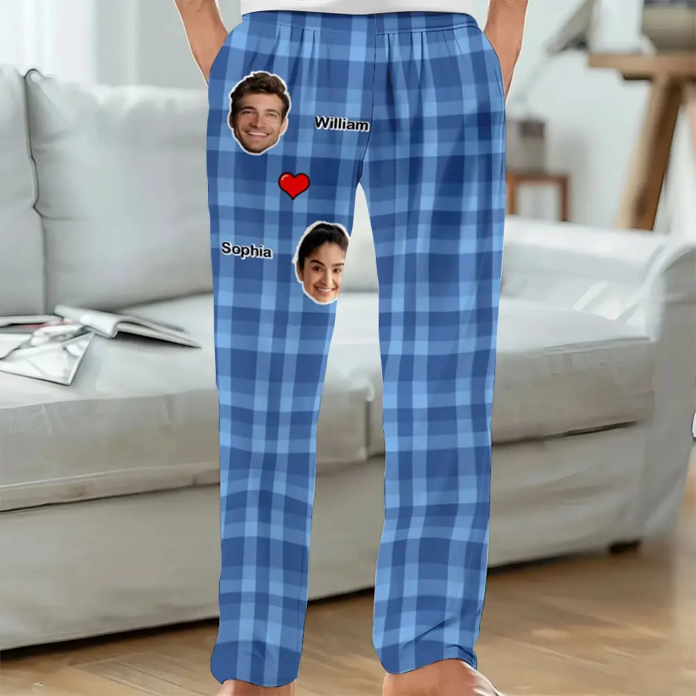 Custom Photo on Pajamapants - Personalised Heart Couples, Gift for Him, Her