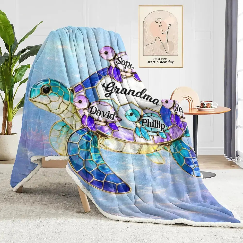 Custom Sea Turtle on Blanket - Personalized Gift for Mom, Grandma Duconspace