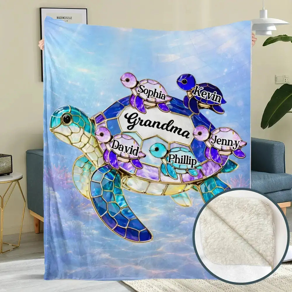 Custom Sea Turtle on Blanket - Personalized Gift for Mom, Grandma Duconspace