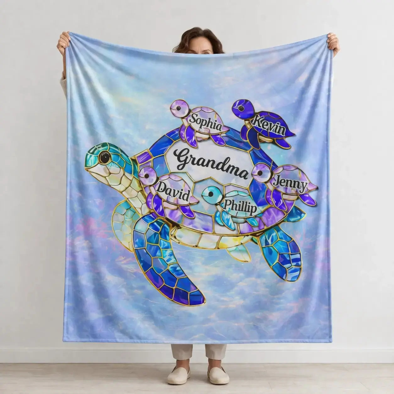Custom Sea Turtle on Blanket - Personalized Gift for Mom, Grandma Duconspace