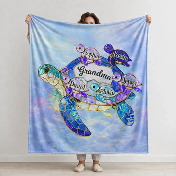 Custom Sea Turtle on Blanket - Personalized Gift for Mom, Grandma Duconspace