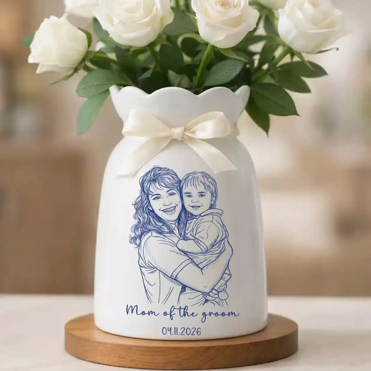 Custom Sketch Photo Vase Gift for Wedding Mom Duconspace
