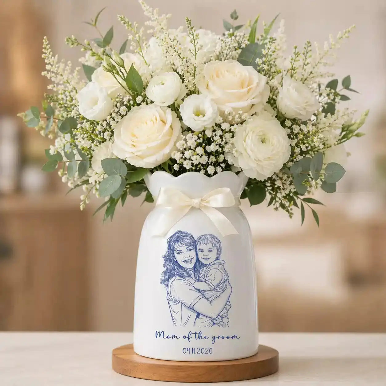 Custom Sketch Photo Vase Gift for Wedding Mom Duconspace