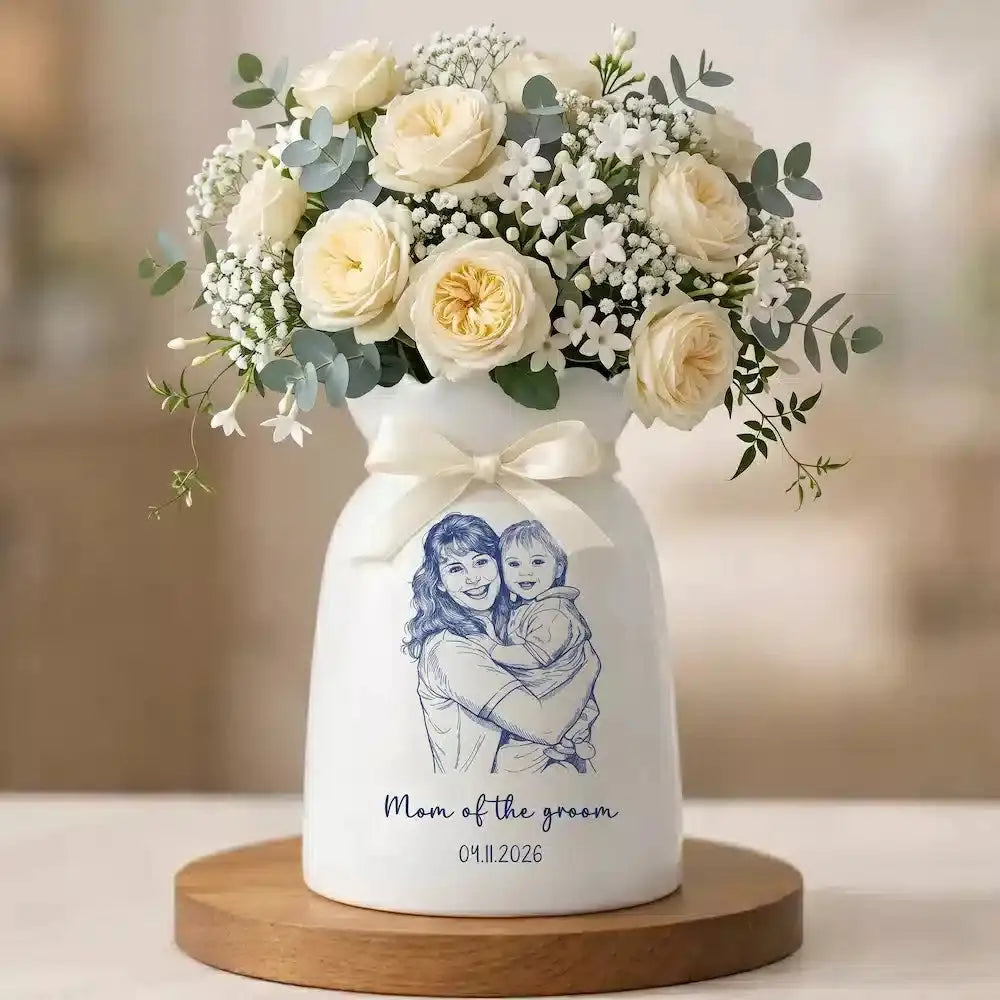 Custom Sketch Photo Vase Gift for Wedding Mom Duconspace