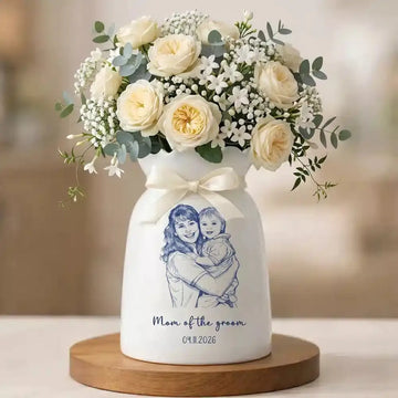 Custom Sketch Photo Vase Gift for Wedding Mom Duconspace