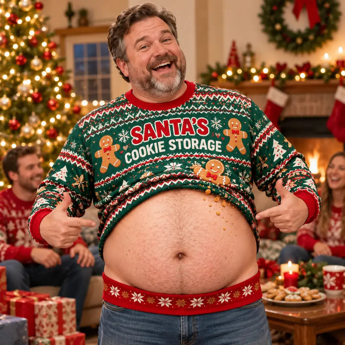 Custom Skin Tone 3D Belly Ugly Christmas Sweater Duconspace