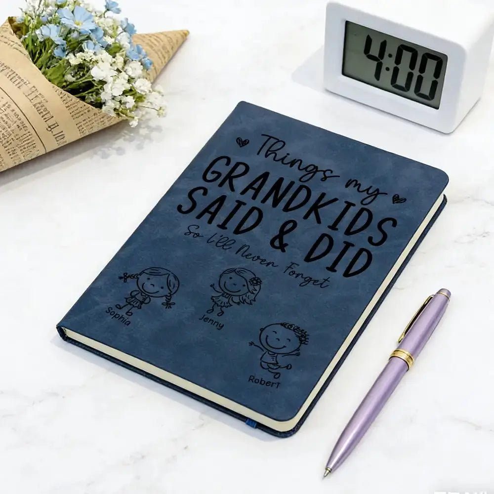 Custom Things My Grandkids Said & Did on Leather Journal - Persoanlized Gift for Grandparent Duconspace