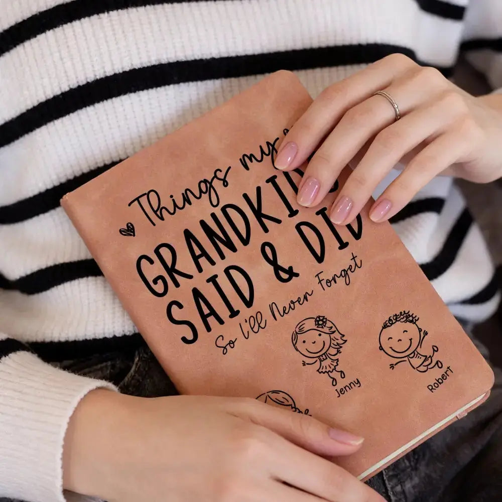 Custom Things My Grandkids Said & Did on Leather Journal - Persoanlized Gift for Grandparent Duconspace