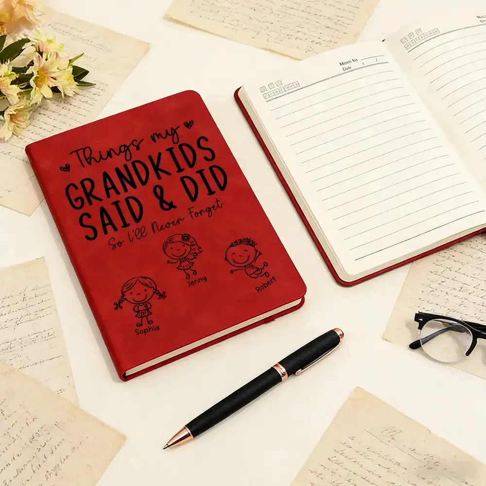 Custom Things My Grandkids Said & Did on Leather Journal - Persoanlized Gift for Grandparent Duconspace