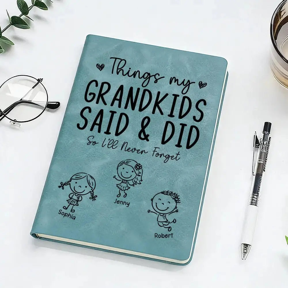 Custom Things My Grandkids Said & Did on Leather Journal - Persoanlized Gift for Grandparent Duconspace