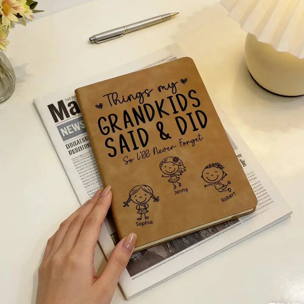 Custom Things My Grandkids Said & Did on Leather Journal - Persoanlized Gift for Grandparent Duconspace