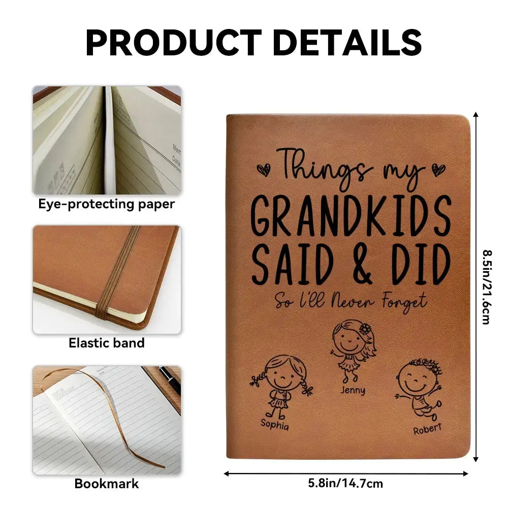 Custom Things My Grandkids Said & Did on Leather Journal - Persoanlized Gift for Grandparent Duconspace