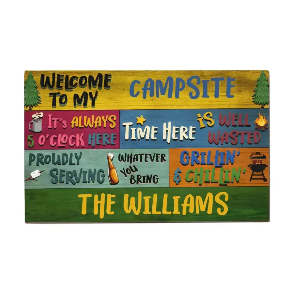 Custom Wood Rectangle Sign - Personalized Camping Proudly Serving Duconspace